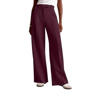 NIMIN Women Wide Leg Pants High Waisted 2026 Dressy Office Work Trousers Business Casual Pants with Pockets Burgundy, L