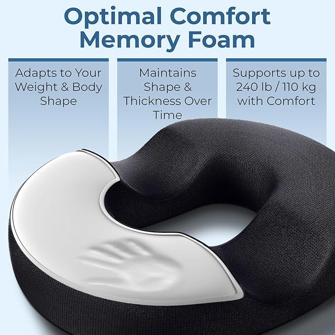 Donut Pillow Hemorrhoid Tailbone Cushion – Large Cushion for Pain Relief – Coccyx, Prostate, Sciatica, Pelvic Floor, Pressure Sores, Pregnancy, Postpartum Recovery, Black