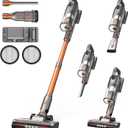 Cordless Vacuum Cleaner, 600W 50KPA 55Mins Vacuum Cleaners for Home, Stick Vacuum with LED Display, Anti-Tangle, Wall Mount, Lightweight, Rechargeable Wireless Vacumm for Pet Hair, Carpet and Floor (Orange)