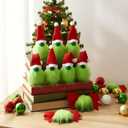 Soulchen 24 Pcs Christmas Lime Green Gnomes Ornaments and Furry Xmas Bows Set Christmas Tree Ornaments Handmade Dwarfs 12 Furry Gnome and 12 Plush Bows for Xmas Tree Decoration Table Tiered Tray Decor