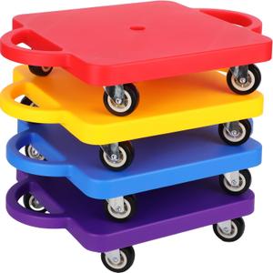 Jerify 4 Pieces Sports Scooter Board Bulk Sitting Board with Handles Plastic Casters Sport Flat Scooter for Kids Children Gym Indoor Outdoor Activities Play Equipment (Colorful)