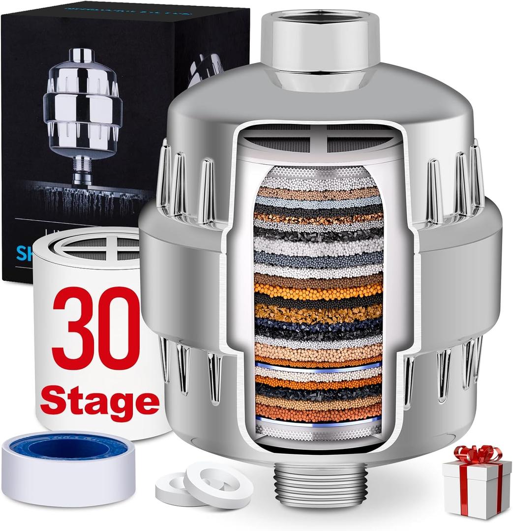 30 Stage Shower Filter, Shower Filter for Hard Water - High Output Shower Water Filter to Remove Chlorine Fluoride Heavy Metals, Improves the Condition of Your Skin, Hair and Nails