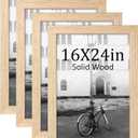 Abtgt Solid Wood 16x24 Frame, Gallery Wall Frame Set of 4, Natural | Display 12x18 with Mat or 16x24 without Mat, Wall Horizontal or Vertical Display, Woodgrain Finish