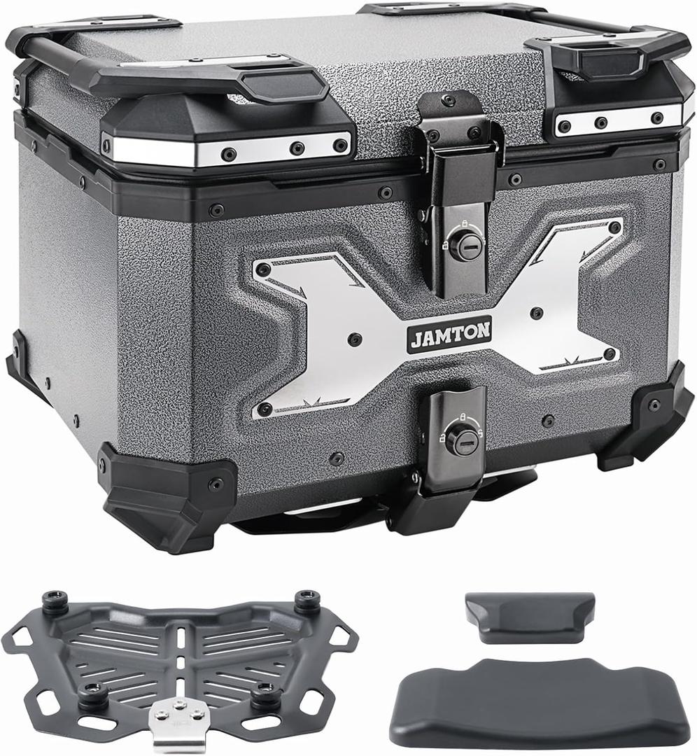 45L Motorcycle Top Case, Aluminum Motorcycle Tail Box Trunk with Universal Base - Anti-scratch gray