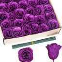 Glitter Roses Bouquet,30PCS Fake Purple Roses Glitter Flowers for Crafts Wedding Bouquet Party Christmas Home Decor(Dark Purple)