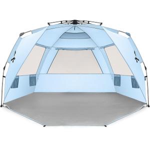 Easthills Outdoors Instant Shader Deluxe XL Beach Tent Easy Up 99" Wide for 4-6 Person Sun Shelter - Extended Zippered Porch Included Blue