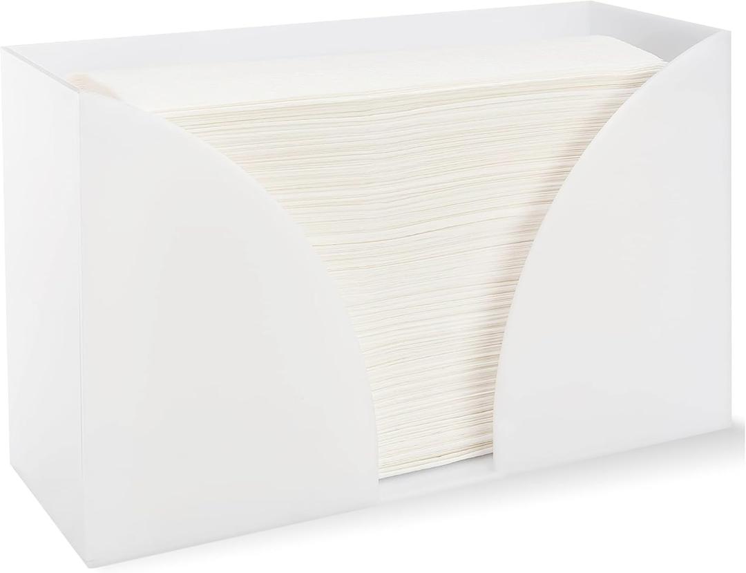 2 x White Acrylic Countertop Paper Towel Dispenser - Freestanding Guest Towel Holder & Napkin Organizer for Bathroom, Kitchen & Office - Fits C-Fold, Z-Fold & Multifold Hand Towels, 10.75" x 6.5" x 4
