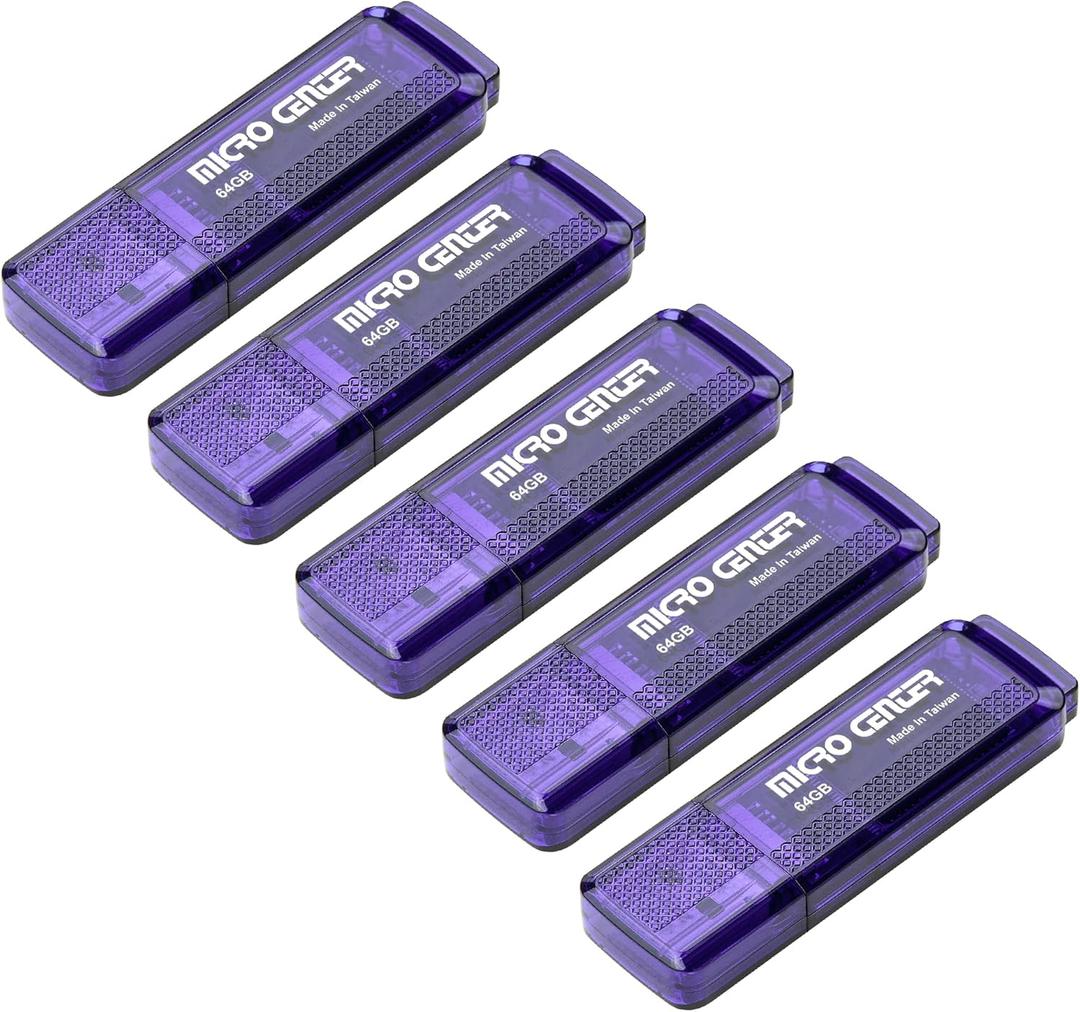 Micro Center SuperSpeed 5 Pack 64GB USB 3.0 Flash Drive Gum Size Memory Stick Thumb Drive Data Storage Jump Drive (64G 5-Pack)