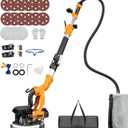 Electric Drywall Sander, 2200RPM Drywall Sander with Vacuum, 1000W Automatic Dust Collector with LED Light, Foldable Popcorn Ceiling Removal Tool with 6 Variable Speed &15Pcs Sanding Discs (Orange Yellow)