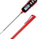 Lonicera Digital Cooking Thermometer for Bread Baking, Food and Water Temperature Measurement. Waterproof and Long Stem with Meat Temp Guide, Display with Backlit (Red)