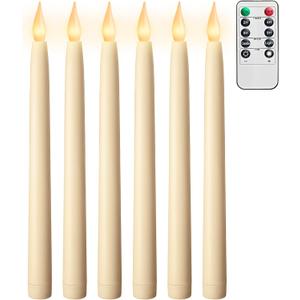 otnofok 10.5" Flameless Taper Candles, 6 Pack Battery Operated Plastic LED Candlesticks with Remote, 3D Flickering Flame for Wedding, Christmas Decor, Ivory (Rechargeable Batteries Not Compatible)