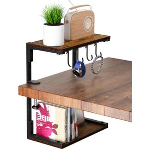 Clamp-On Desk Organizer Shelf, 13 inch Adjustable Height and Versatile Hook, Above or Below Desk 2-Tier Shelving, Shelving for Table Accessories, Gaming Devices, and More