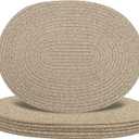 Oval Woven Placemats Set of 6, Boho Cotton Rope Braided Table Mats, 17x13 Inches Non Slip Heat Resistant Place Mats for Dining Room, Thick Hot Pads for Farmhouse Kitchen Table Decor. (Brown)
