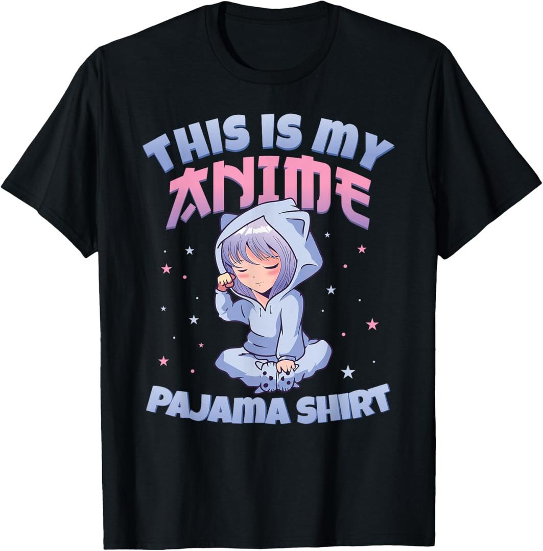 Cute PJ Anime PJs Anime Merch Girls This is My Anime Pajama T-Shirt (Black, M)
