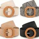 Rrwin Rattan Straw Raffia Summer Belts for Women 2026 Elastic Stretch Woven Waist Wide Band