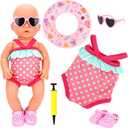 Sweet Baby Doll Clothes for 14-17 Inch Baby Dolls 5 Pieces Cute Summer Accessories Includes 1 Swimsuit, 1 Swimming Ring, 1 Shoes, 1 Glasses, etc for Born Dolls Summer Beach Set
