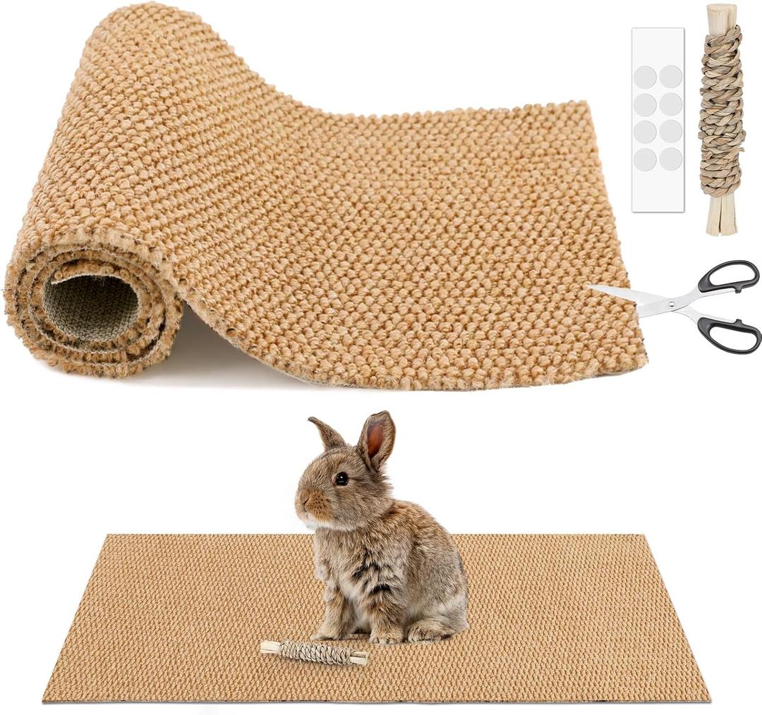 Rabbit Scratch Pad 40x12in, Thickened Sisal Mat with Seagrass Stick - Chew & Claw Care Toy for Pet Cages, Cuttable, Glue-Free
