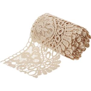 MECCANIXITY 4 Inch Wide 3 Yard Lace Ribbon Floral Pattern Khaki Lace Trim Ribbon for Sewing Making DIY Crafts Gift Wrapping Wedding Decor