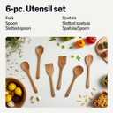 Amazon Basics Wooden Cooking Utensils, 6-Piece Set, Acacia Wood, Pre Oiled, Cookware-Safe, Ideal for Nonstick