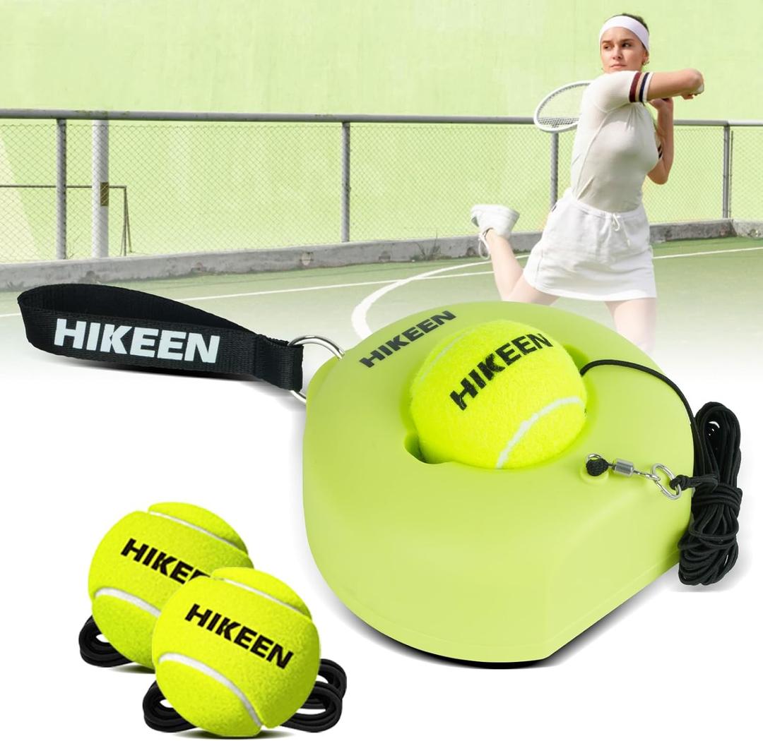Hikeen Premium Tennis Trainer Rebound with Metal Base,Portable Solo Tennis Trainer Set with 3 Highly Elastic String Balls,Tennis Practice Equipment for Adult Kids and Beginners (Green)
