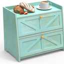 Trironsun Vintage Double Layer Bread Box for Kitchen Counter Bamboo Bread Storage Container Large Capacity Bread Storage Bin (Antique Blue)