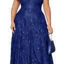 Plus Size Formal Dresses for Women with Embroidery Sequin and V-Neck, A-Line Maxi Dress for Wedding and Cocktail (4X)