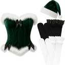 Haysandy 4 Pcs Sexy Christmas Santa Lingerie Costume Women Girls Claus Costume Dress Hat for Xmas Outfits (Medium, Green)