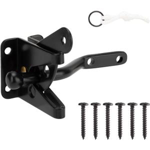 Self-Locking Gate Latch for Wooden Fence, Automatic Gravity Lever Fence Lock Gate Hardware with Longer Fasteners & Pull String for Outdoor Secure Pool, Garden, Black Finish