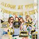 2 x Look at You Turning 16 Banner, Sweet 16 Party Decorations, Happy 16th Birthday Banner, 16th Birthday Decorations For Girl, Gold Glitter