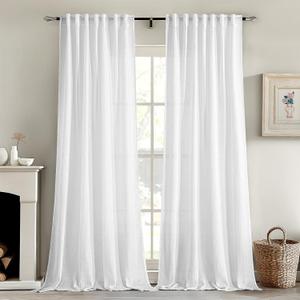 MIULEE White Linen Curtains 84 Inch Length 2 Panels for Bedroom Living Room, Soft Thick Linen Textured Back Tab Window Drapes Semi Sheer Light Filtering Rod Pocket Modern Farmhouse Decor