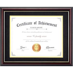 ELSKER&HOME 8.5x11 Diploma Frame with Mat Display Reddish/Mahogany Wood Frame.Made for Certificates&Document 8.5 x 11 Inch Frame with Mat or 11x14 without Mat (Double Mat, Black with Golden Rim)