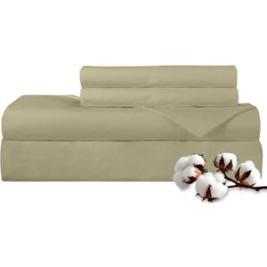 ROYALE LINENS 300 Thread Count 100% Long Staple Combed Cotton Sheet Set - 4 Piece Queen Bed Sheets - 1 Fitted, 1 Flat & 2 Pillow Cases - Soft Cool & Crisp Sheet Set (Queen, Sage Green)