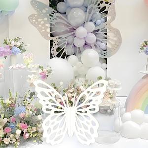 Wooden Butterfly Props - 3D Butterfly Shape Slices Craft Standing Wings Cutout Backdrop Decoration for Birthday, Baby Shower, Wedding Party (White)
