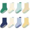 Exegawe 8 Pairs Toddler Non Slip Socks for Boys Girls(Blue Green,1-3Y)