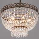 SNZ Gold Modern Round LED Crystal Chandelier, 17in Chandelier Light Fixture with Natural Shell Inlay, 3 Colors Stepless Dimmable Chandeliers for Kitchen Island Bedroom Living Room