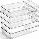 8 Pack Large Clear Plastic Drawer Organizer Bins - Acrylic Bathroom Drawer Organizer Trays - Heavy Duty Kitchen Drawer Dividers for Utensils - Non-Slip Storage Bins for Makeup, Bedroom, Office Desk