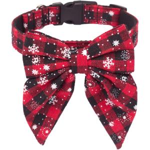 ADOGGYGO Christmas Dog Collar with Bow, Adjustable Cotton Red Bowtie Dog Christmas Collars for Medium Dogs Pets (Medium, Black & Red)