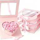 FYSUIMU 4Pcs Mother' s Day Heart Shaped Flower Gift Box Treat Fillable Gift Pink 3D Floral Paper Packaging Box with Window Lids and Ribbon for Wedding Birthday Party Love Favors Supplies