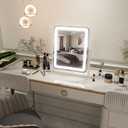 FENNIO Vanity Mirror with Lights - 15"x12.6" LED Lighted Makeup Mirror, Large Makeup Mirror with Lights, Touch Screen with 3-Color Lighting, Dimmable, for Vanity Desk Tabletop, Bedroom