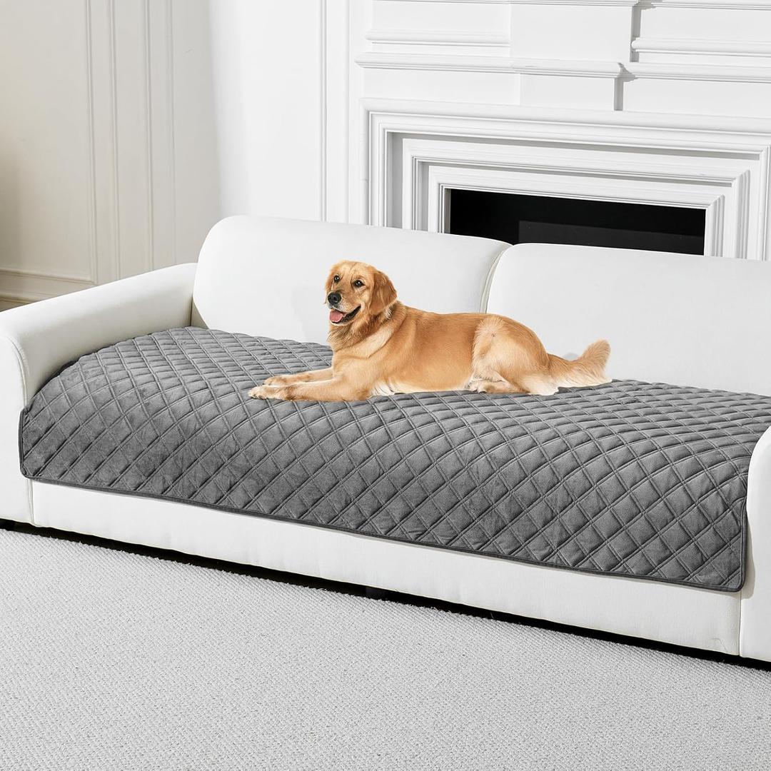 Deep Dream Velvet Couch Cover, Sectional Sofa Covers, Anti Slip Couch Covers for 3 Cushion Couch Pet Friendly, Washable Sofa Slipcovers for Dogs Pets Kids, Furniture Protector(Dark Grey, 36"x 83")