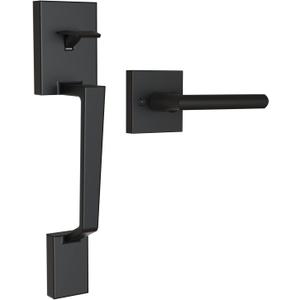 Ohuhu Front Door Handle, Heavy Duty Upgraded Front Door Lock Set Exterior Entry Matte Black Door Handles Single Cylinder Reversible Lever Zinc Alloy Use with Mechanical Electronic Smart Deadbolt Lock