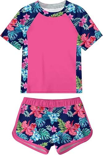 ADUKIDE Girls Rash Guard Swimsuit 2-Piece Bathing Suit UPF 50+ Summer Beach Swimwear Size 9T