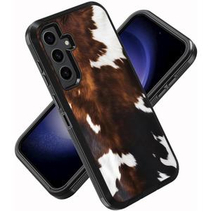 for Samsung Galaxy S23 FE Phone Case, Military Grade Heavy Duty 3-Layer Shockproof Drop Protective Cover for Samsung Galaxy S23 FE 5G 6.4 Inch 2023, Brown Cow Print