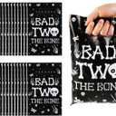 Serencatcher 50pcs Bad Two The Bone Plastic Favor Bags, Bad 2 The Bone Party Decorations, 6.6x9.8 Inches Candy Goodie Treat Bags Bulk with Handles for Boy Girl 2nd Birthday Party
