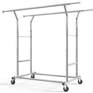 HOKEEPER Clothes Rack Heavy Duty Rolling Clothing Racks for Hanging Clothes, Commercial Garment Rack, Collapsible  Portable Clothes Rack with Wheels and Adjustable Shelves