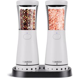 Electric Salt and Pepper Grinder Set with Storage Base, Stainless Steel Rechargeable Salt and Pepper Grinder Set with 4.5 oz Large Capacity, 1.8" Wide Mouth, Adjustable Coarseness, Ideal for Kitchen, 2 Pack