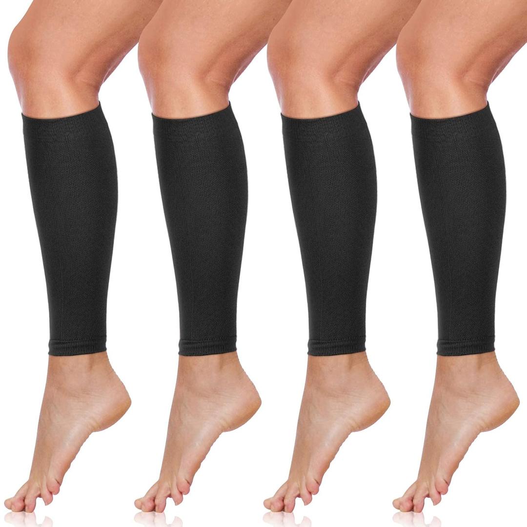 SATINIOR 4 Pairs Calf Compression Sleeve Leg Compression Sock Calf and Shin Support Relieve Calf Pain for Men Women Youth for Running, Cycling, Walking Black, Medium