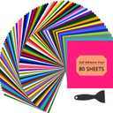 HTVRONT Permanent Vinyl for Cricut Machine - 80 Pack Permanent Adhesive Vinyl Sheets, 45 Assorted Colors Permanent Vinyl Bundle for Cricut, Silhouette, Cameo Cutters, Signs, Scrapbooking, Craft