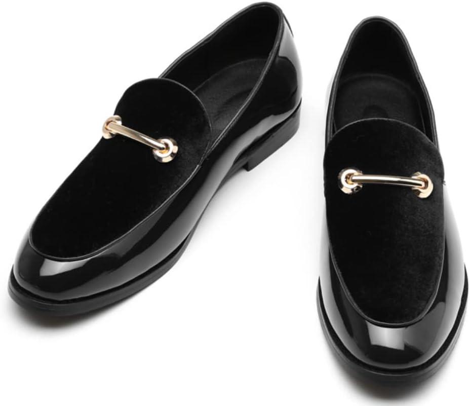 Men's Velvet Patent Leather Slip-on Dress Shoes Business and Parties Formal Events Smoking Slippers Loafers (7.5)