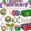 Oigco Baseball Birthday Decorations Set Includes Plates, Napkins, Cups, Cutlery, Cake & Cupcake Toppers, Banner, Hanging Swirls, Tablecloths, Balloons for Sports Baseball Party Decorations, Serves 24